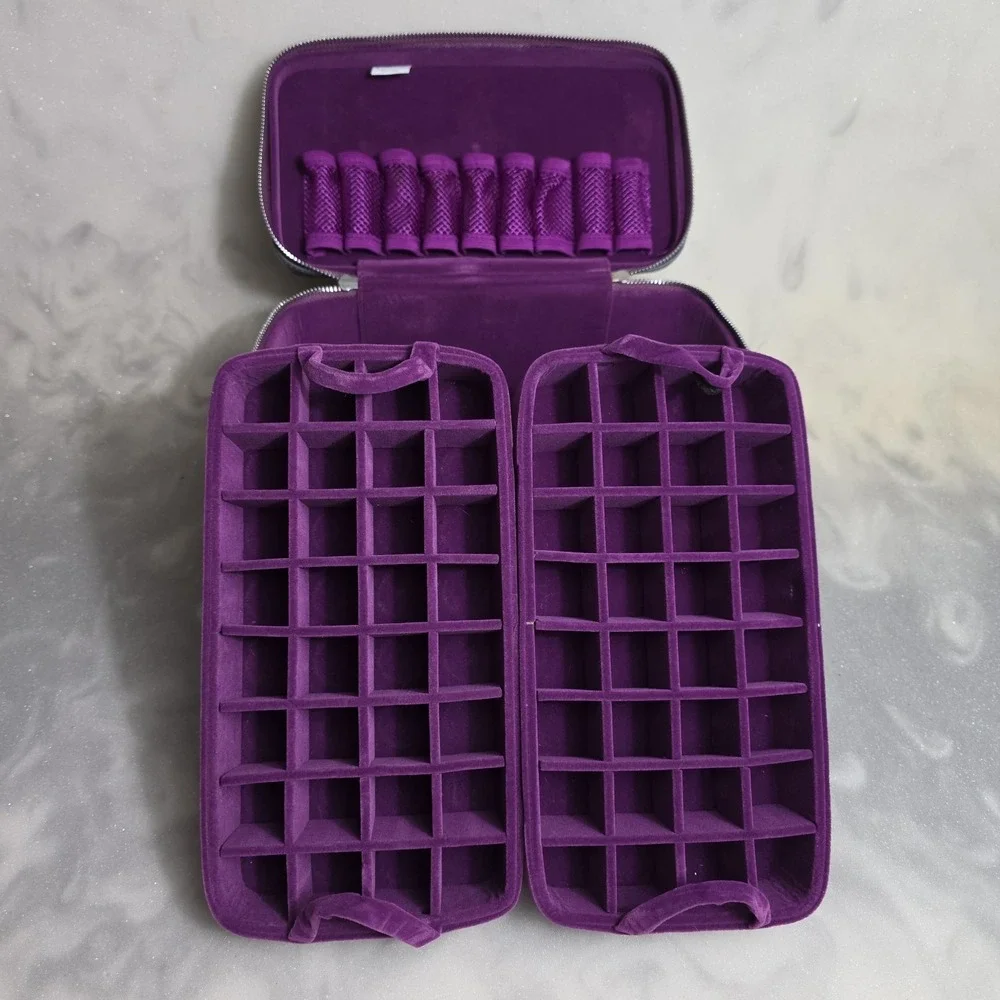 doTERRA Essential Oils Travel Storage Train Case Gray Purple Holds 73 Bottles